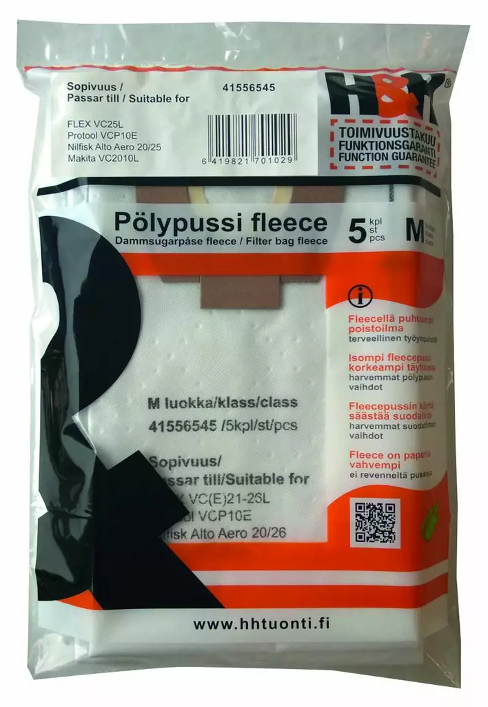 PÖLYPUSSI FLEECE 20L 5 KPL VC(E)21-26 - Pölypussit - 81310210 - 1