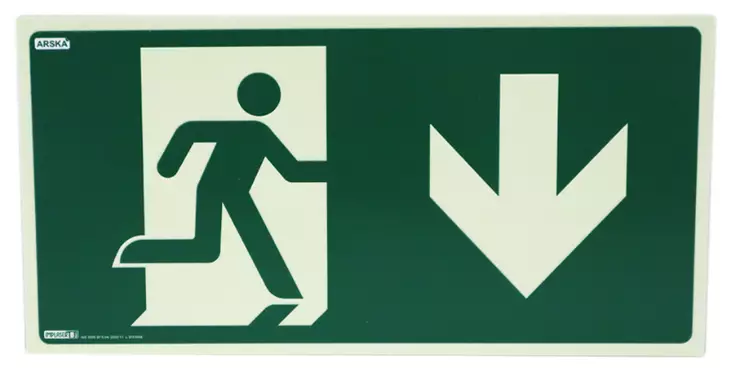 KYLTTI POISTUMISREITTI NUOLI ALAS 30X15 - Varoituskyltit - 673572656 - 1