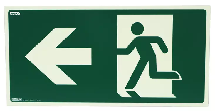 KYLTTI POISTUMISREITTI NUOLI VASEN 30X15 - Varoituskyltit - 673572657 - 1